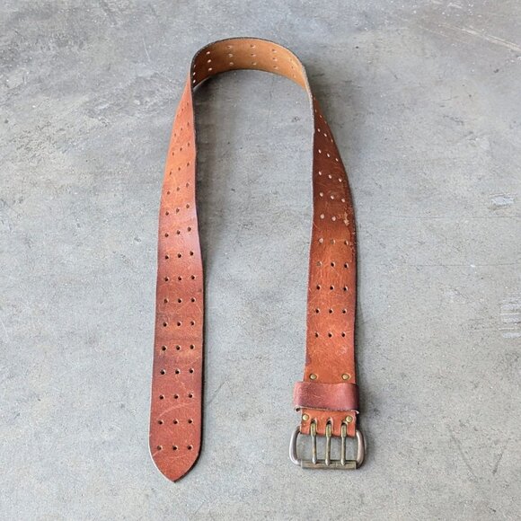 Vintage Brown Leather Three Hole Prong Buckle Wide Belt unisex - Picture 8 of 10
